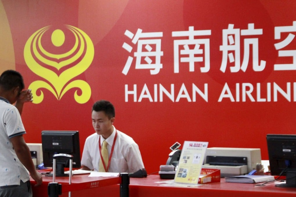 A Hainan Airlines desk at Haikou airport in Hainan province. Photo: Reuters