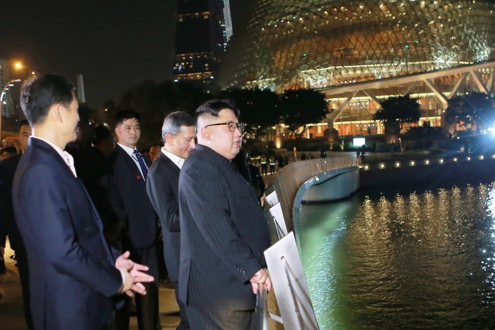 Kim Jong-un tours Singapore on Monday. Photo: KCNA via EPA-EFE