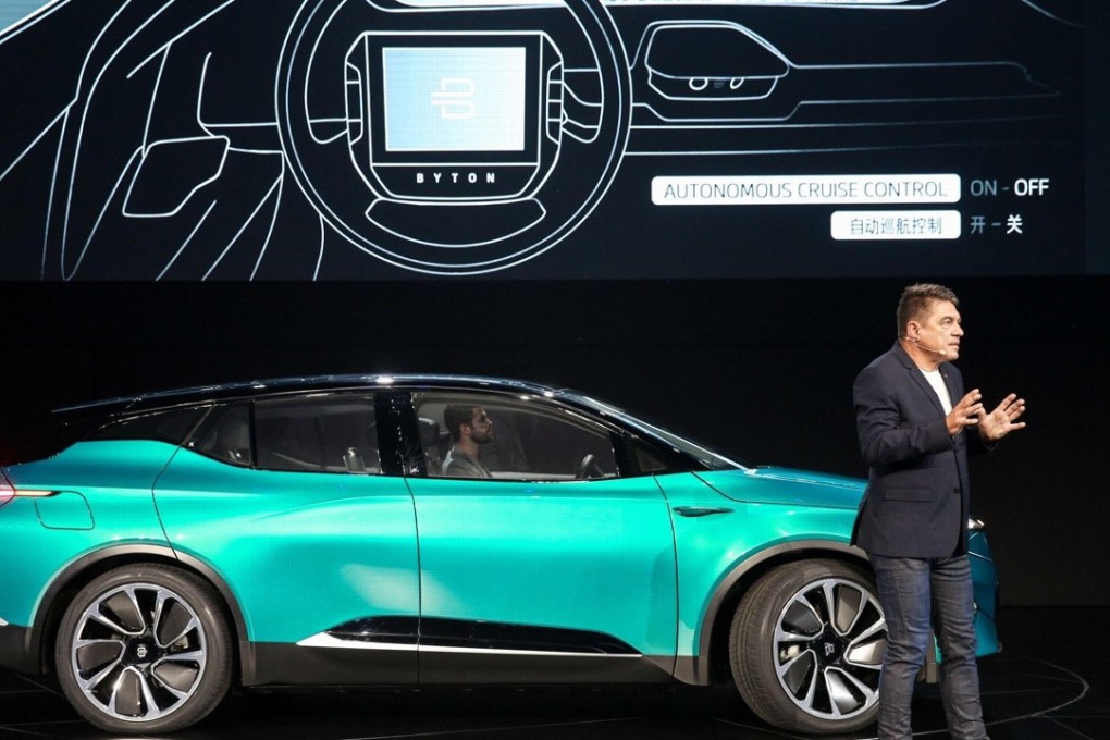 Byton co-founder and chief executive Carsten Breitfeld speaks at the launch event of the start-up's first concept sedan in Shanghai on June 12. Photo: Handout