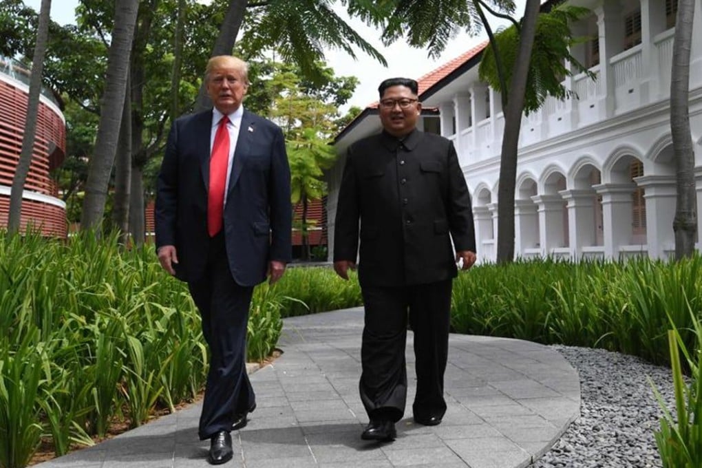 Donald Trump and Kim Jong-un at the Capella Singapore on Sentosa Island. Picture: AFP