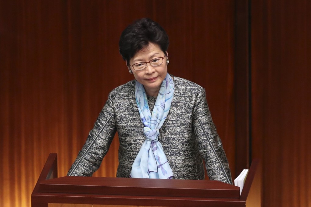 Carrie Lam speaks at her monthly session with the Legislative Council. Photo: K.Y. Cheng
