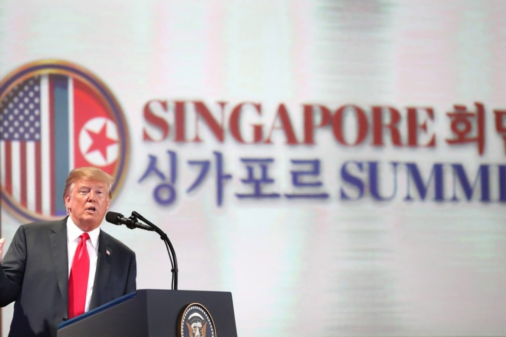 US President Donald Trump speaks during a news conference in Singapore on June 12. Photo: Bloomberg