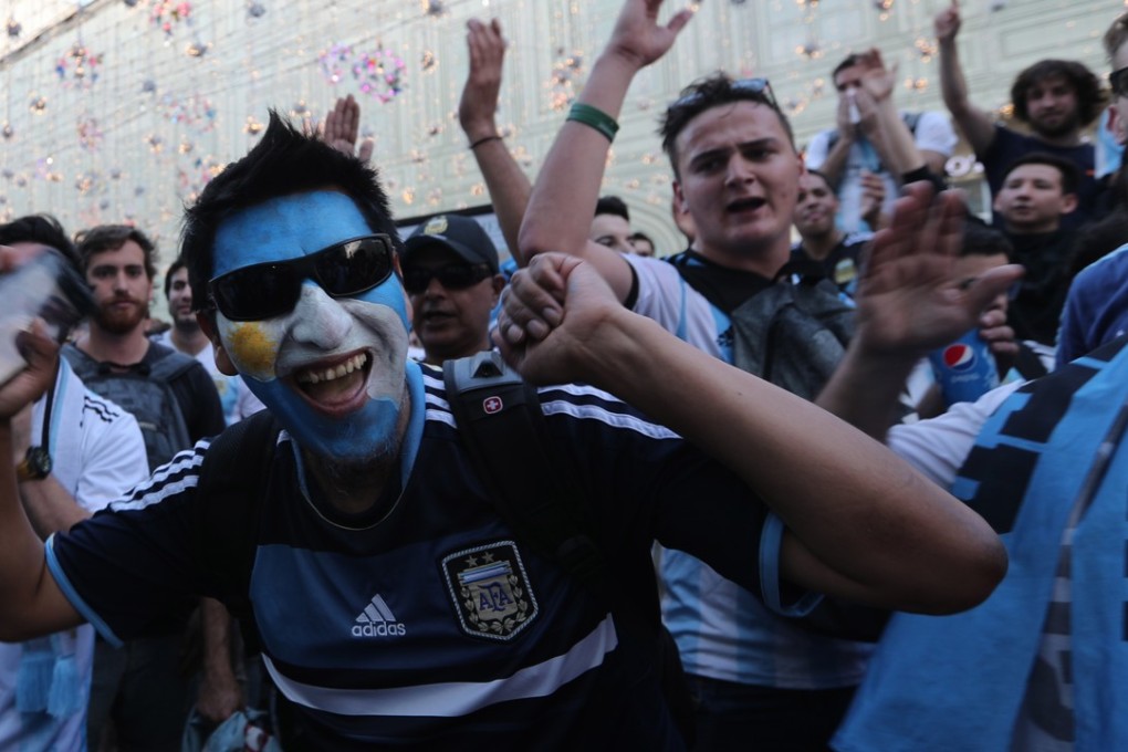 Argentina fans get in the spirit in Moscow. Photo: EPA