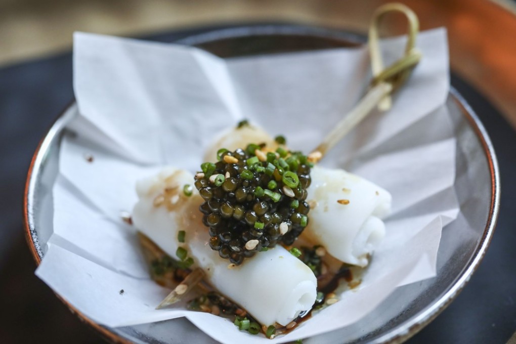 BIBO’s squid ‘cheung fan’ with caviar. Photo: Jonathan Wong