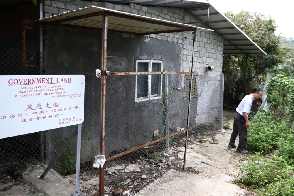 Joe Lo at an illegal structure built on agricultural land in Kai Leng, Fanling. Photo: Nora Tam