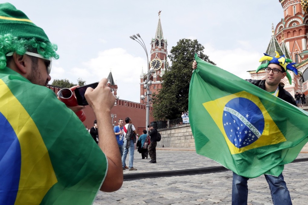 Fans of Brazil gather in central Moscow. Photo: EPA