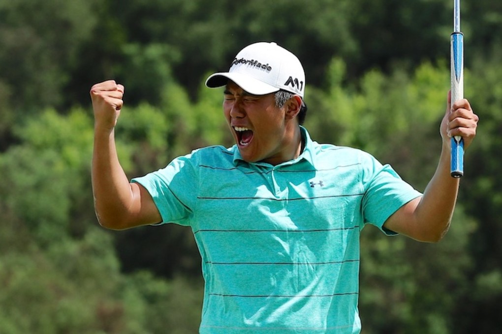 Hong Kong's Motin Yeung celebrates winning the Kunming Championship in Yunnan. Photos: PGA Tour China Series/Zhuang Liu
