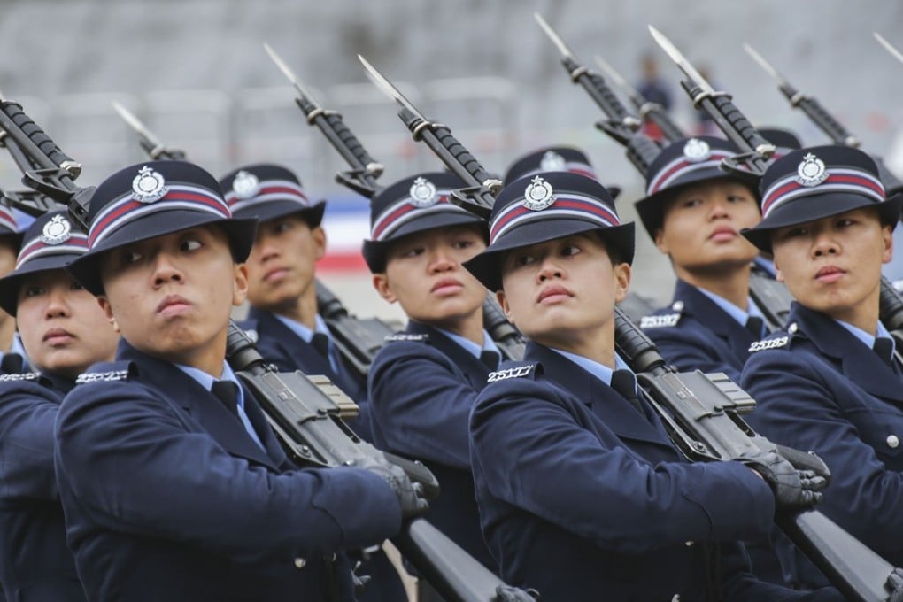 A section of the passing-out parade at the Hong Kong Police College, in Wong Chuk Hang on February 3. Photo: Felix Wong
