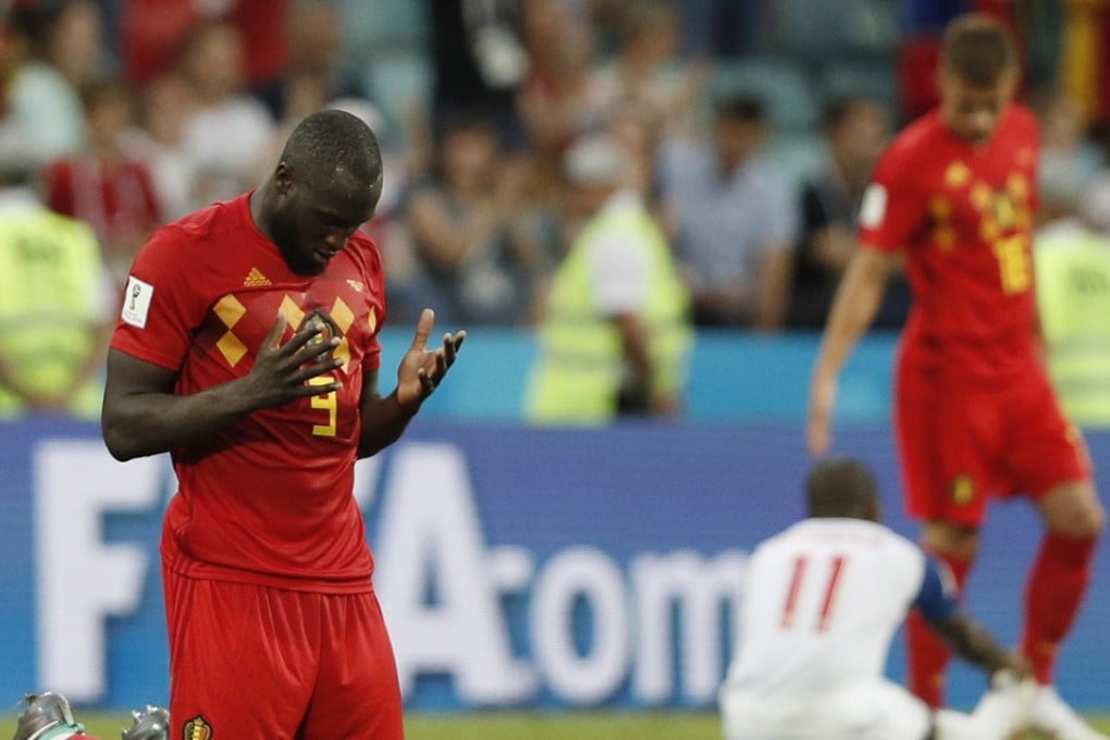 Belgium forward Romelu Lukaku prays at the end of their win over Panama at the Fisht Stadium in Sochi. Photo: AFP