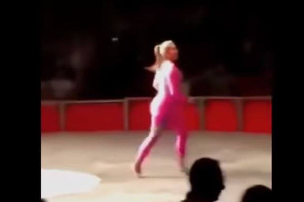 A circus performer appears in a leotard in a still from a video that prompted outrage in Saudi Arabia. Photo: YouTube