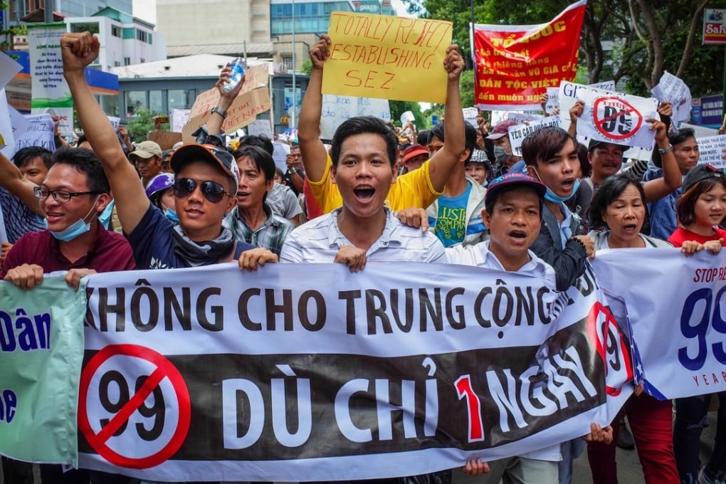 Vietnamese protesters shout slogans during a demonstration in Ho Chi Minh City on June 10, 2018. Photo: AFP
