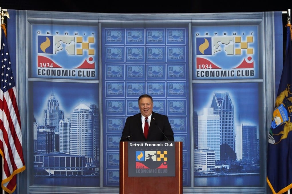 US Secretary of State Mike Pompeo speaks at an Economic Club of Detroit lunch in Detroit on Monday. Photo: AP