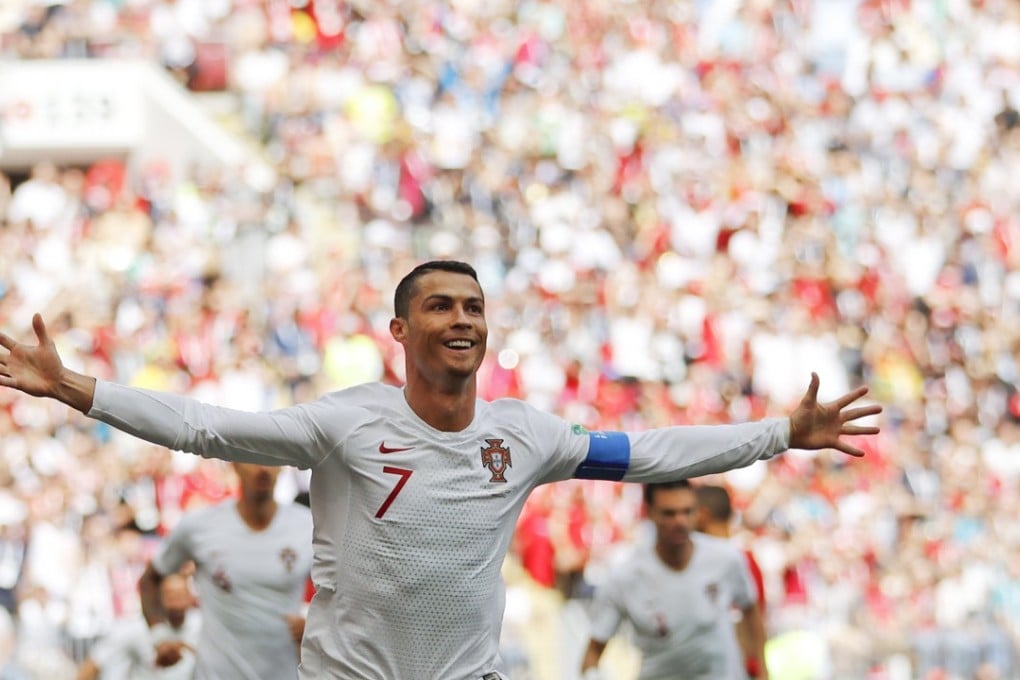 Portugal’s Cristiano Ronaldo celebrates after scoring the opening goal during the group B match against Morocco. Photo: AP