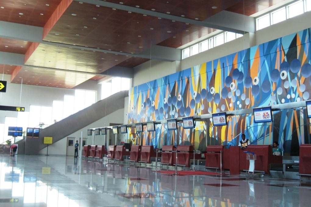 The 12 check-in desks at Mattala Rajapaksa International Airport, which has been called the “world’s loneliest airport”.