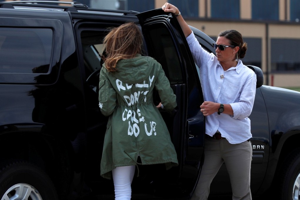 US first lady Melania Trump climbs into her vehicle wearing a Zara jacket with the phrase “I Really Don't Care. Do U?” on the back as she returns to Washington from a visit to the US-Mexico border area in Texas at Joint Base Andrews, Maryland, on Thursday. Photo: Reuters
