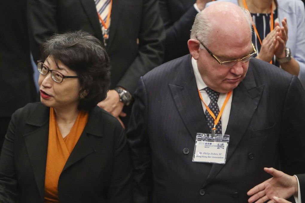 Bar Association chairman Philip Dykes and Secretary for Justice Teresa Cheng were speaking at a ceremony to mark the start of ‘Prosecution Week’. Photo: Winson Wong