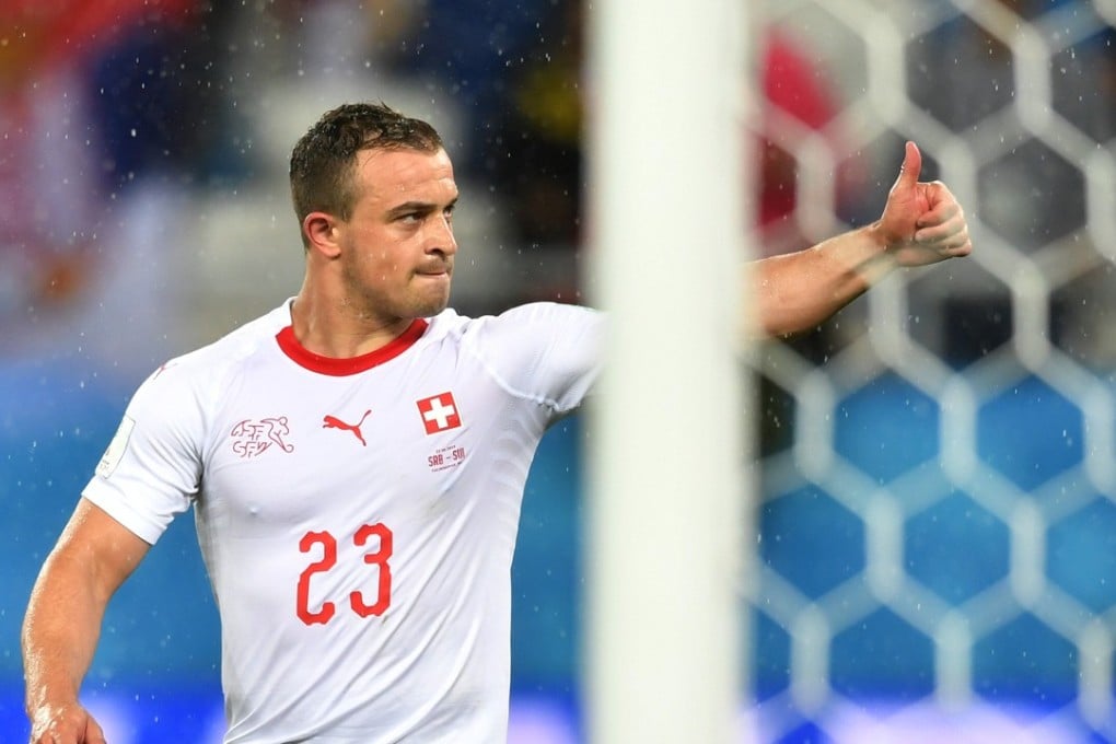 Xherdan Shaqiri of Switzerland celebrates victory after the 2018 Fifa World Cup Group E match against Serbia. Photo: Xinhua