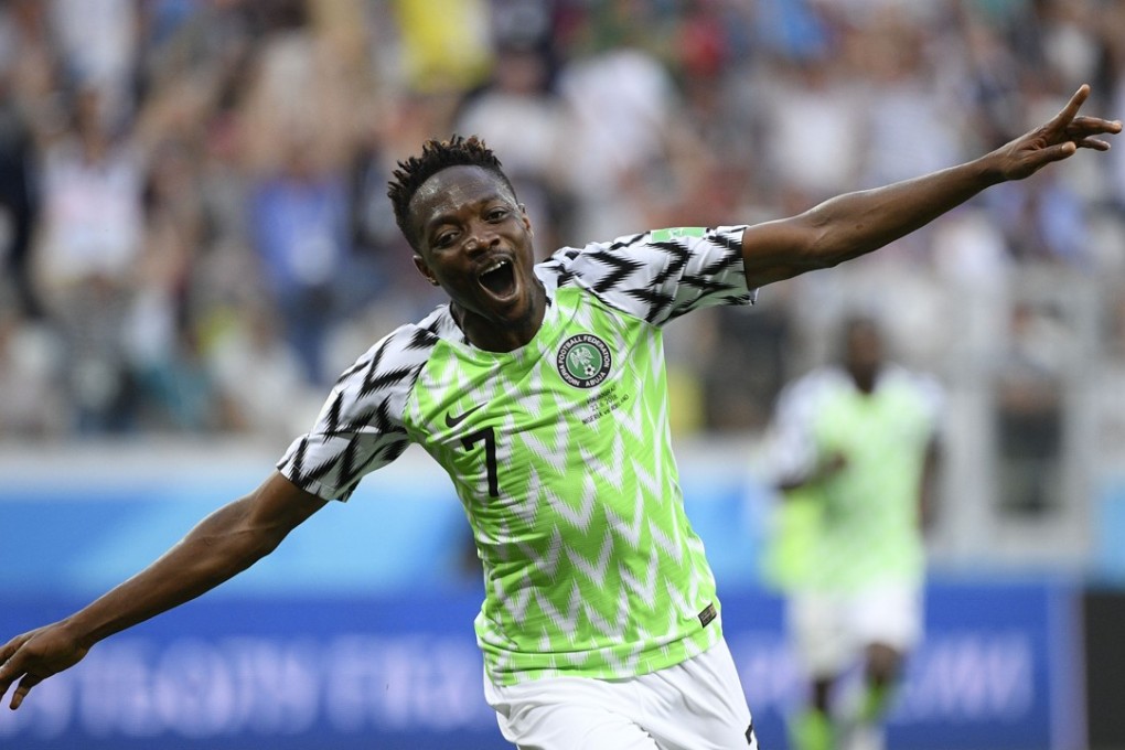 Ahmed Musa of Nigeria celebrates scoring during against Iceland in Volgograd. Photo: Xinhua