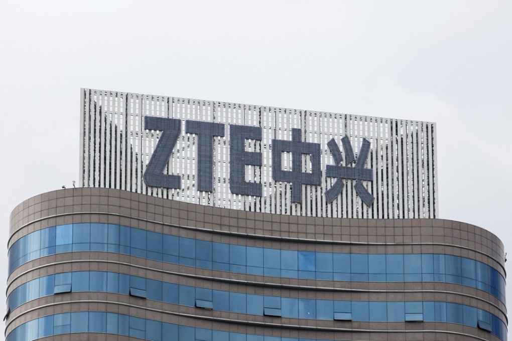 Signage is displayed atop the ZTE Corp headquarters in Shenzhen, China. Photo: Giulia Marchi/Bloomberg