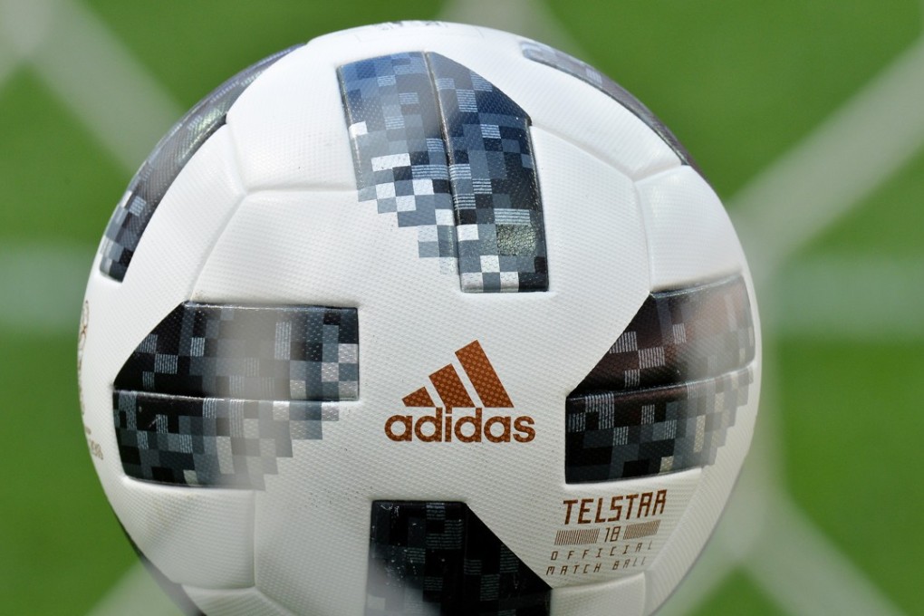 The Adidas Telstar 18, the official match ball of the Fifa World Cup 2018, on display at the Luzhniki Stadium in Moscow. Photo: EPA