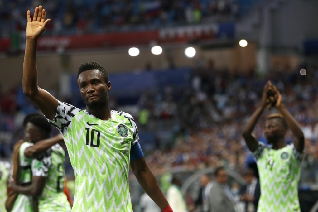 Nigeria's John Obi Mikel waves to supporters after their 2-0 win over Iceland. Photo: AP