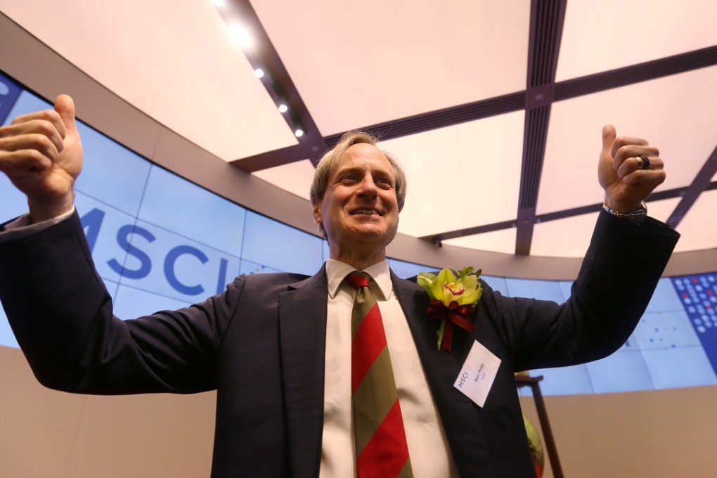 MSCI president Baer Pettit attends MSCI's A-share inclusion ceremony and press briefing in Central on May 31. Photo: Xiaomei Chen