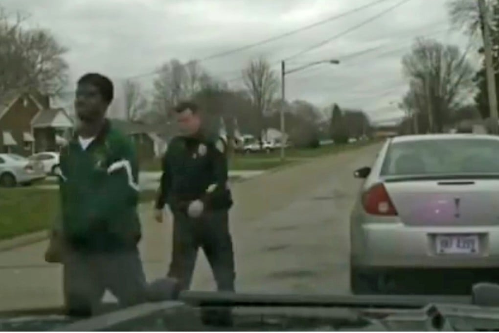 Screen capture from Kovach's dashcam shows the father waiting and pulling over Coleman's car saying 'we'll make [this] up as we go'. Photo: Lorain Police