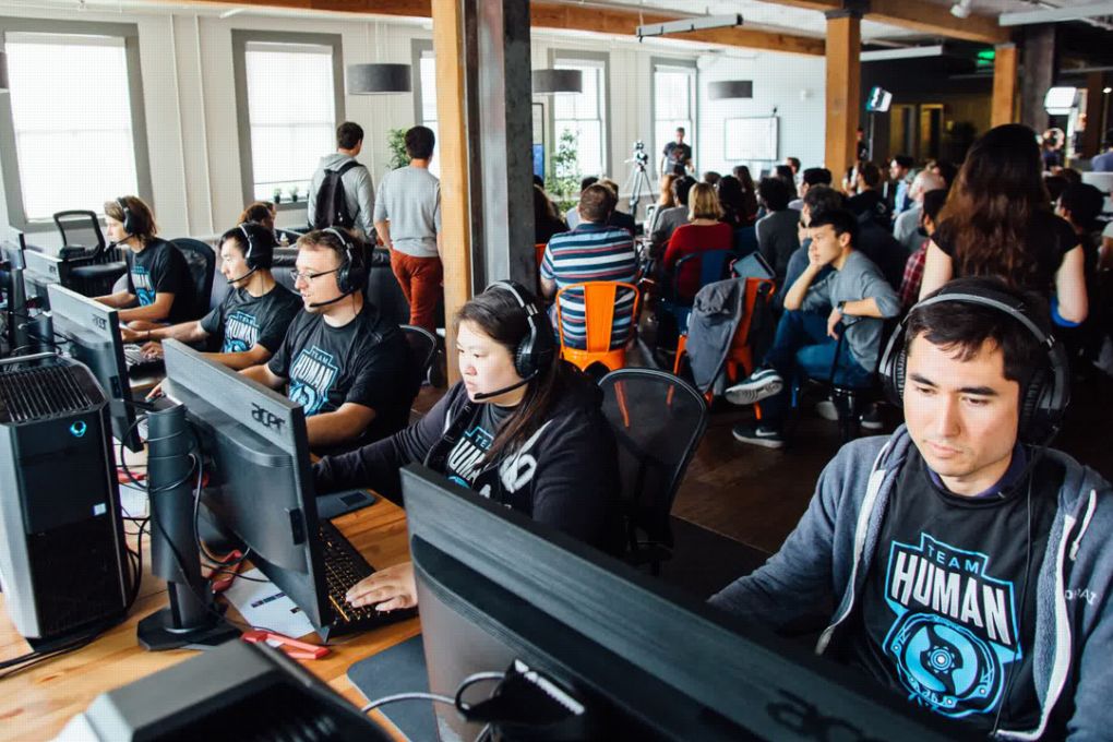 The OpenAI Five, a team of bots, will be competing at “The International”, one of the biggest gaming competitions of the year. Photo: OpenAI