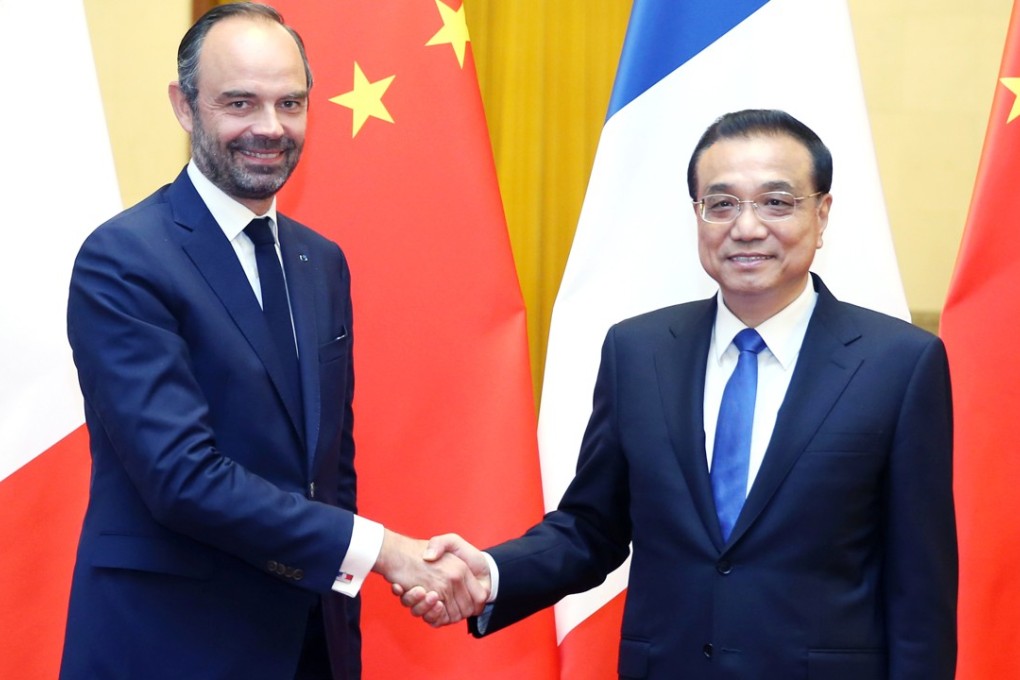 China’s premier, Li Keqiang, told French Prime Minister Edouard Philippe (left) that China would work on opening access to its markets. Photo: Xinhua