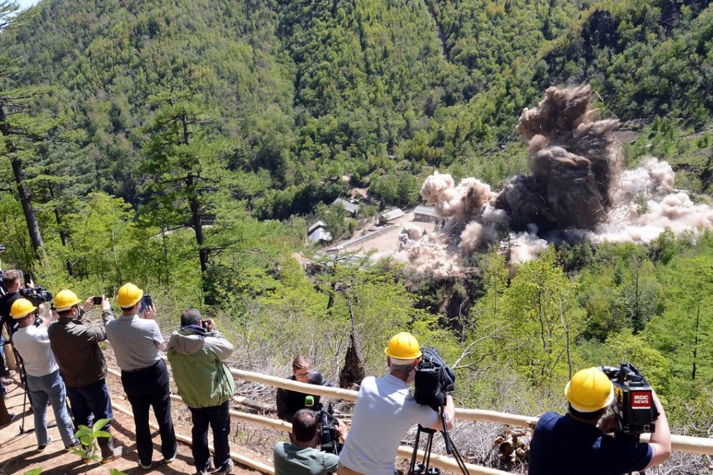 A demolition 'ceremony' of North Korea's Punggye-ri nuclear test facility. North Korea declared it had “completely” dismantled its nuclear test site, in a carefully choreographed move portrayed as a goodwill gesture. Photo: AFP