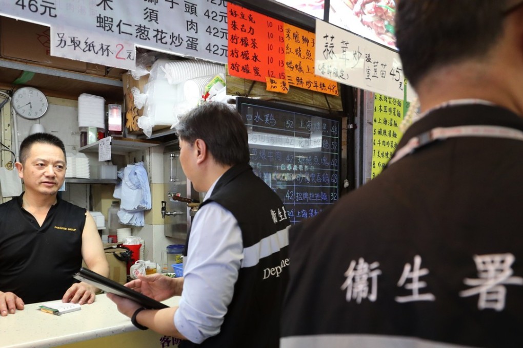 Officers from the Tobacco Control Office enforcing the rules at Mong Kok Cooked Food Market. Photo: Winson Wong