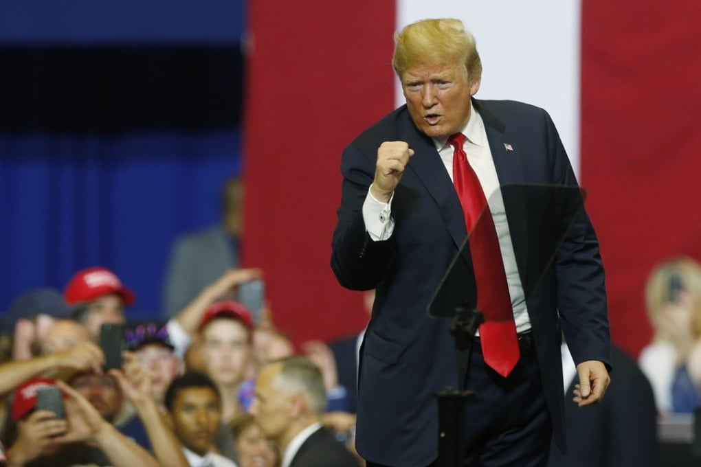 President Donald Trump speaks at a campaign rally on June 27 in Fargo, North Dakota. Despite Trump’s trade dispute with China and frictions with other trading partners, the US economy has performed well this year. Photo: AP