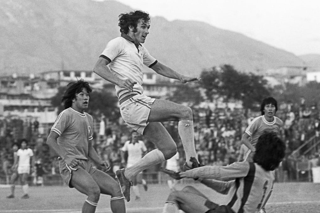Caroline Hill's Eddie Loyden (in white) scores the winning goal during a league game against Tung Sing in 1977. Photo: Chan Yuen-man
