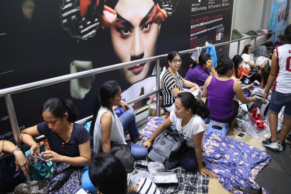 Domestic workers gathered in Central on a public holiday in June. Photo: Edward Wong/SCMP