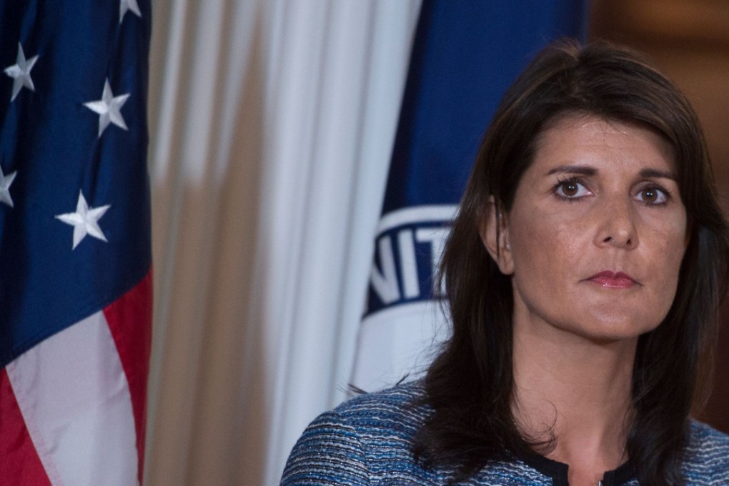 US Ambassador to the United Nation Nikki Haley, shown last week in Washington announcing that the US would withdraw from the UN Human Rights Council. In a statement on Wednesday, Haley said that the US was pulling its funding pledge of $2 million for the UN’s year-old Office of Counterterrorism. Photo: AFP
