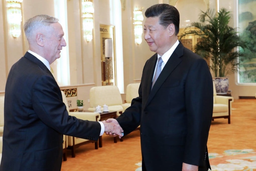 新Jim Mattis and Xi Jinping meet at the Great Hall of the People in Beijing. Photo: Xinhua