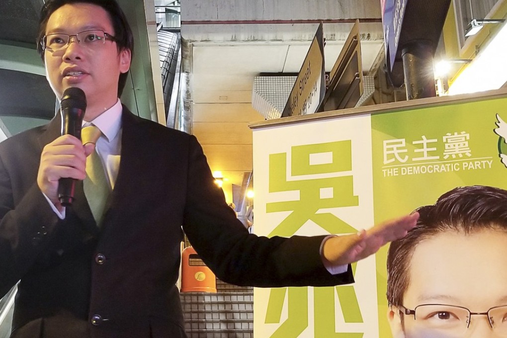 District councillor Ng Siu-hong frequently promotes various political causes from his stool at the same junction. Photo: Facebook