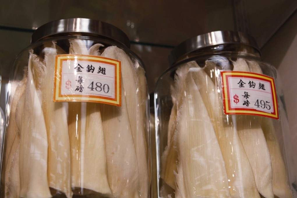 Shark fins on sale at a store in Chinatown in San Francisco. The US bans the practice of ‘shark finning’, which involves removing the fin and discarding the fin at sea. Photo: AP