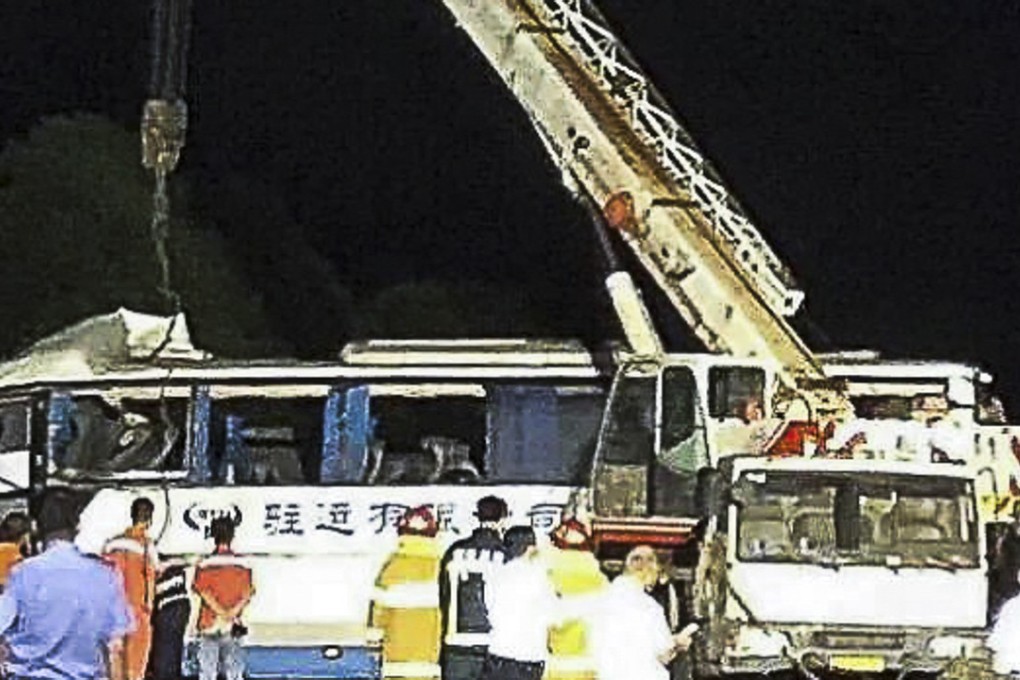 The coach was involved in a head-on collision with a truck. Photo: Handout