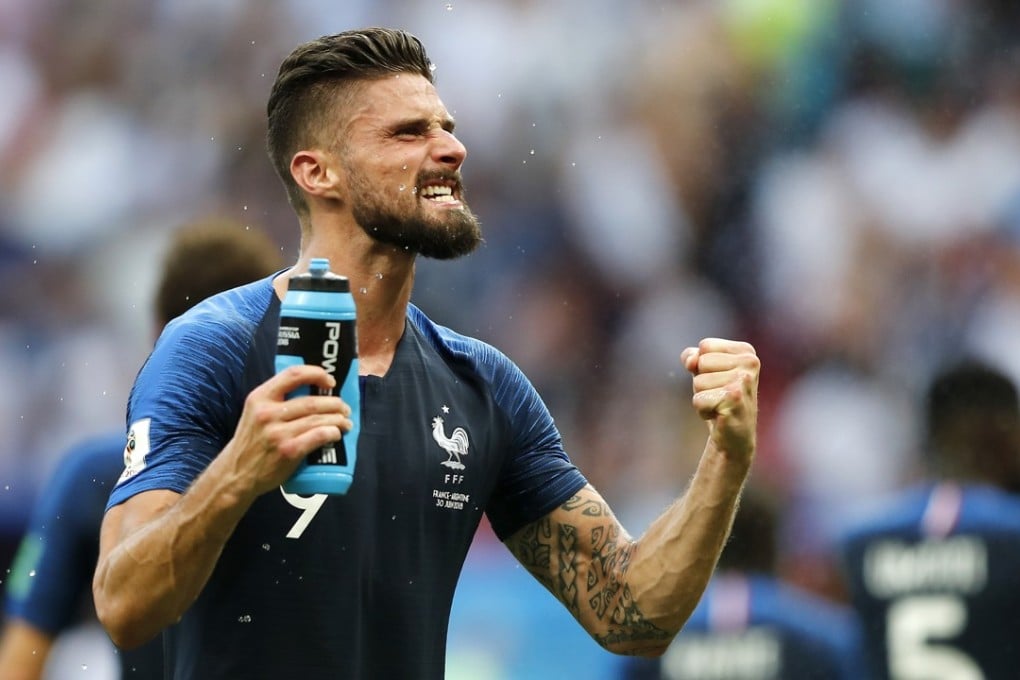 France’s Olivier Giroud celebrates after winning the round of 16 match against Argentina. Photo: AP