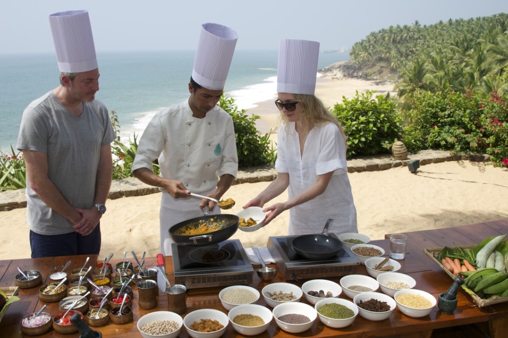 A cooking class at the cliff-top Niraamaya Surya Samudra in Kerala.