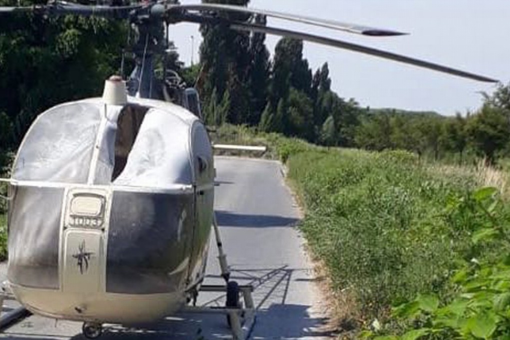 The helicopter abandoned by notorious French criminal Redoine Faid after his escape from a prison north of Paris. Photo: AP