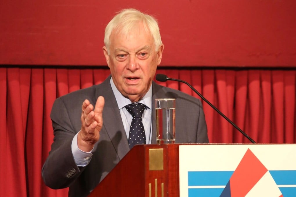 Lord Chris Patten, last Governor of Hong Kong, is seen giving a speech at the American Chamber of Commerce in 2017. Photo: handout