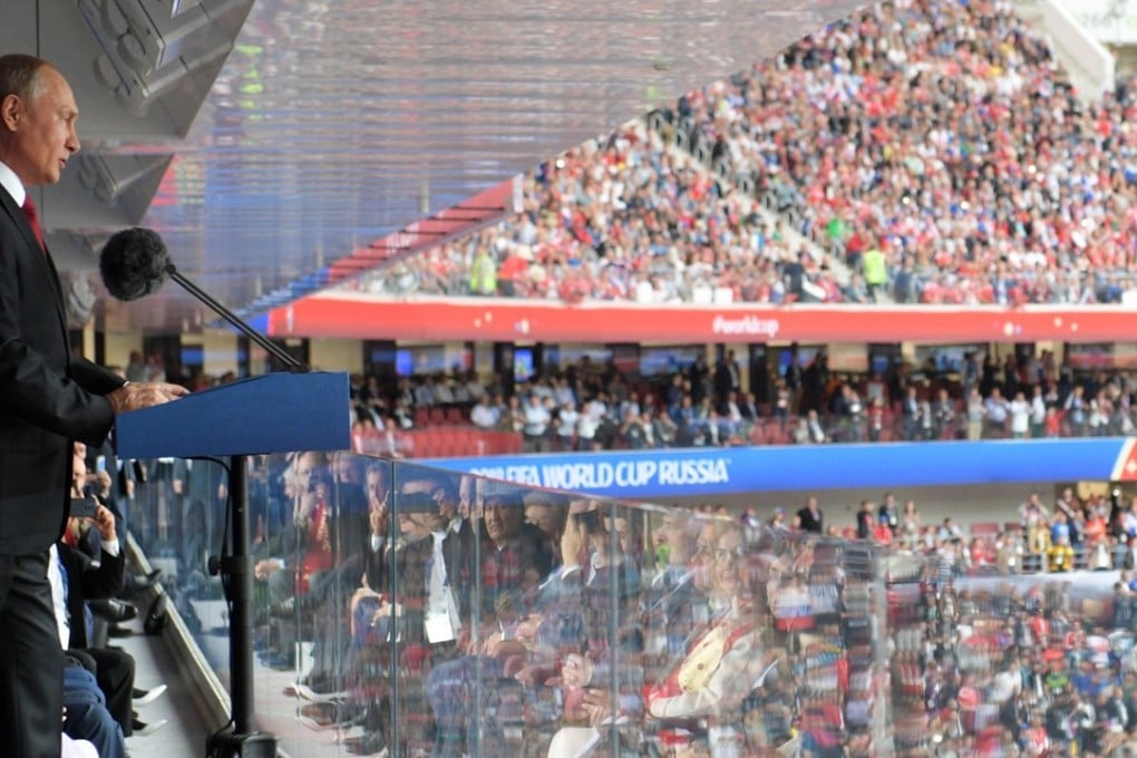 Russian President Vladimir Putin delivers a speech before the opening match between Russia and Saudi Arabia at the Luzhniki Stadium in Moscow. Photo: AFP