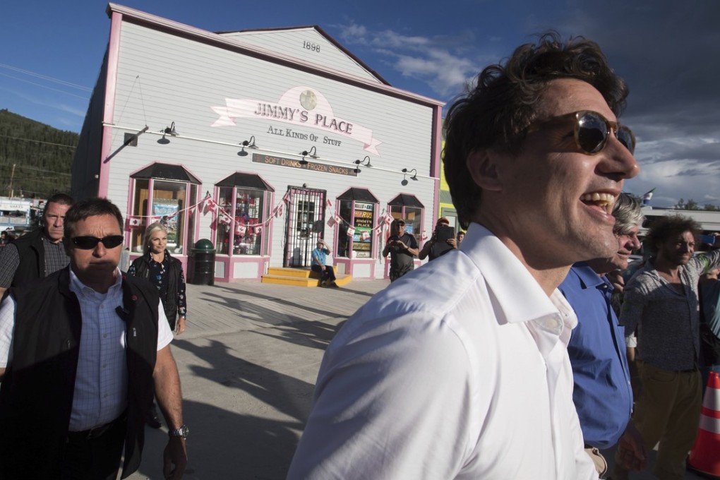 Canadian Prime Minister Justin Trudeau arrives at a Canada Day barbecue event in Dawson City, Yukon, on Sunday. Photo: AP