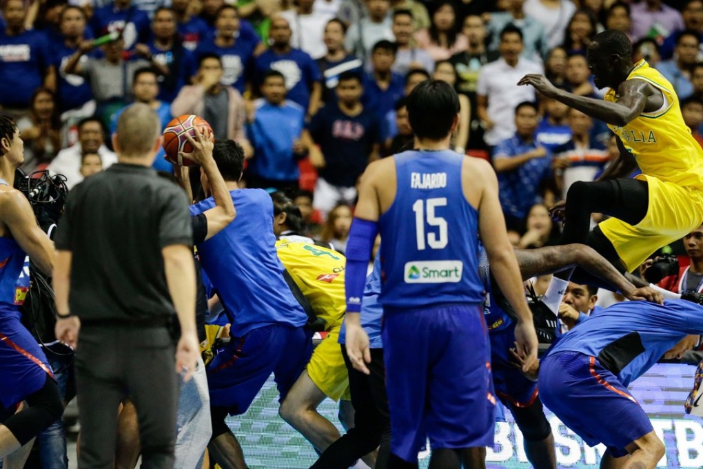 A brawl erupts between players from the Philippines and Australia during the Basketball World Cup 2019 qualifier. Photo: EPA