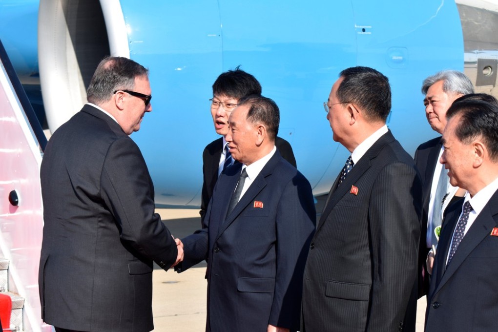 US Secretary of State Mike Pompeo is greeted by senior North Korean officials during a visit in May. Photo: Reuters
