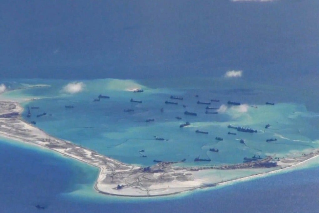 An aerial photo of Chinese dredging vessels purportedly seen in the waters around the disputed Spratly Islands in the South China Sea. Photo: Reuters