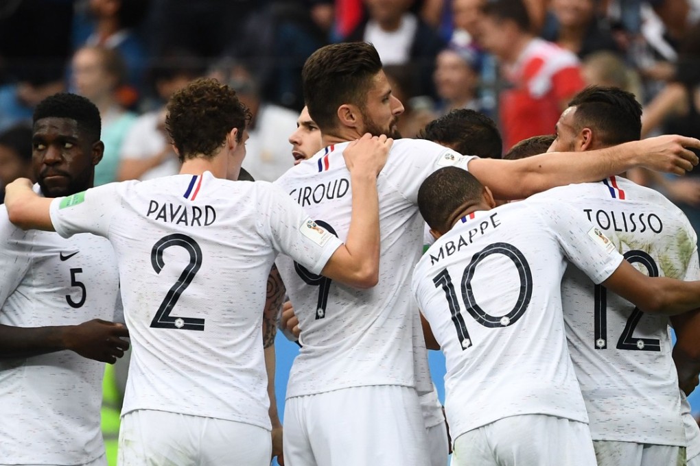 France’s players celebrate their second goal which helped seal a win over Uruguay to advance to the World Cup semi-final. Photo: AFP