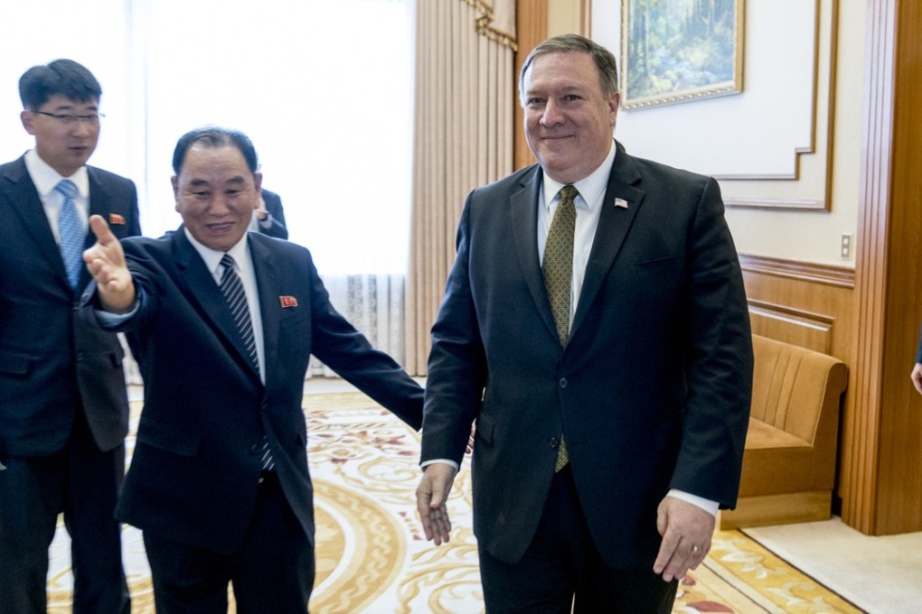 US Secretary of State Mike Pompeo and Kim Yong-chol, a North Korean senior ruling party official and former intelligence chief. Photo: AP